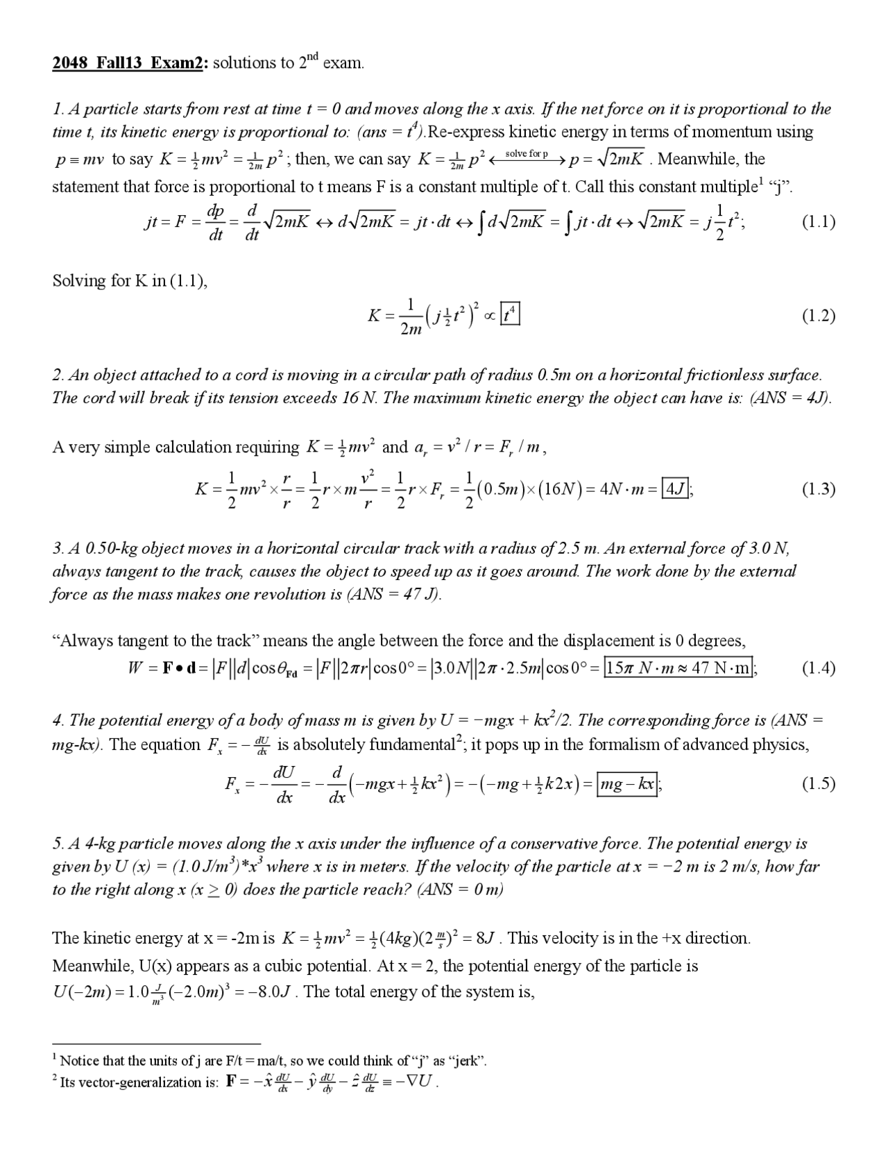 Physics 1 with Calculus - Solved Exam | Exams Physics | Docsity