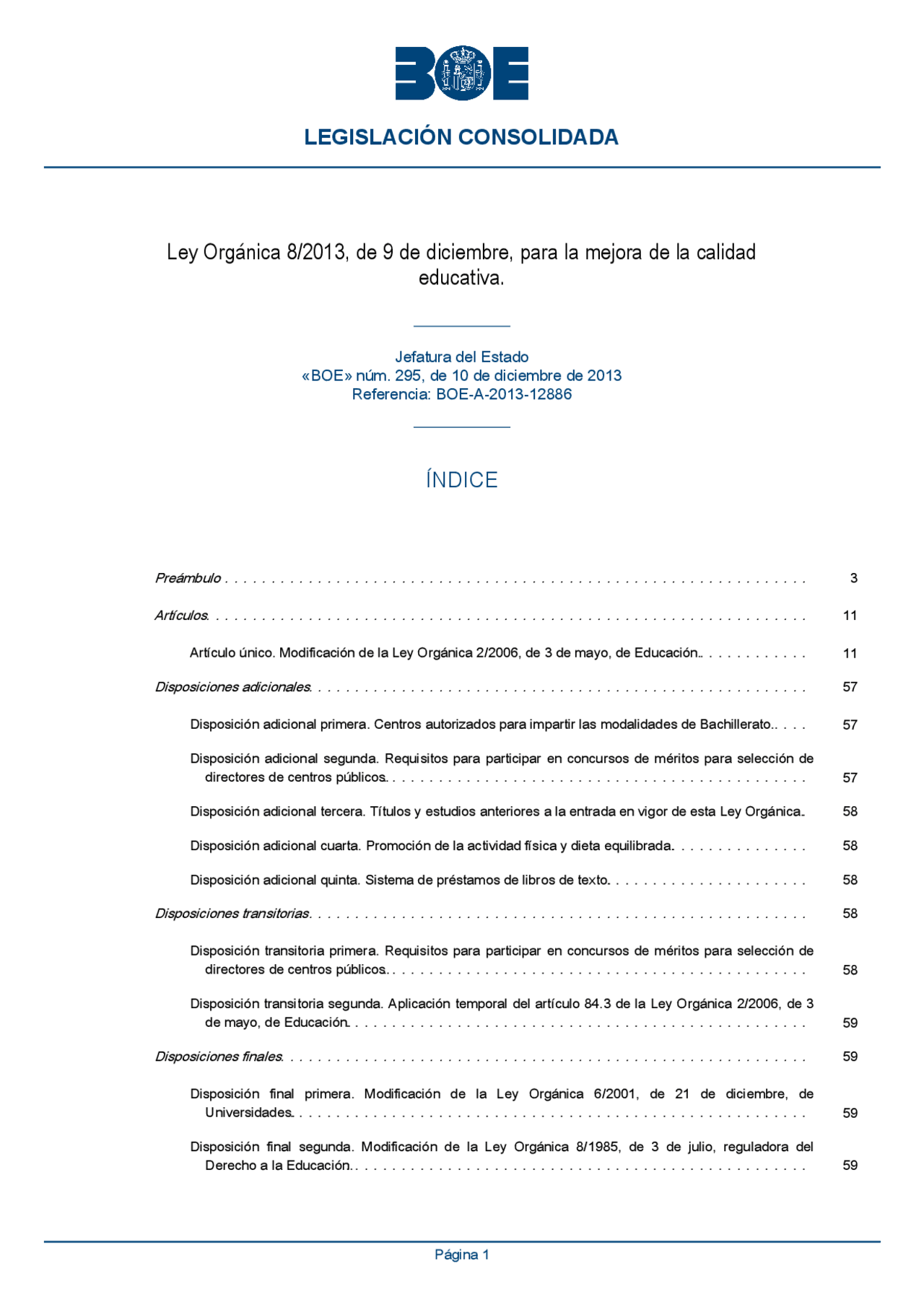 LEY EDUCATIVA LOMCE 2013 - Docsity