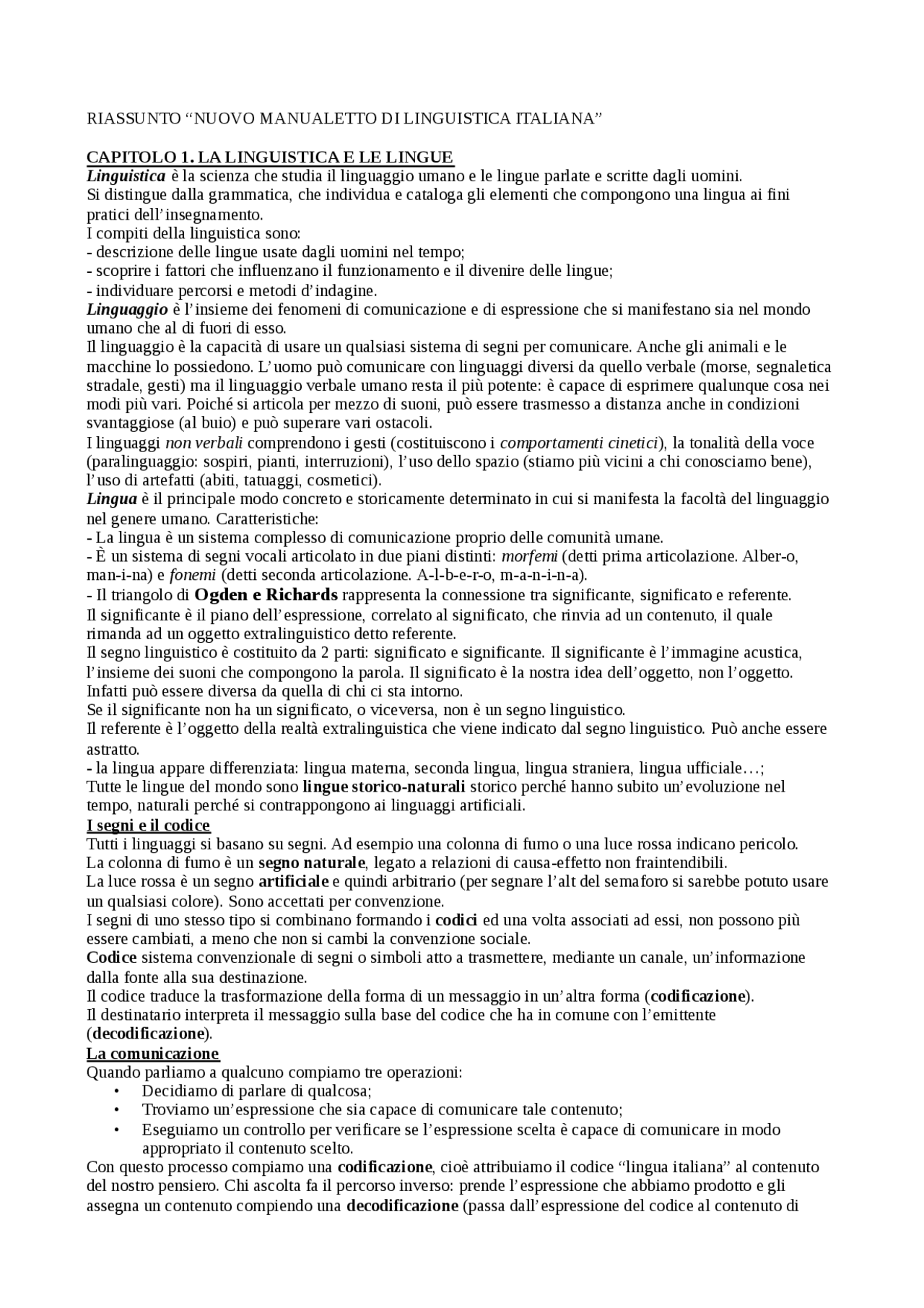 Nuovo manualetto di linguistica italiana - Docsity