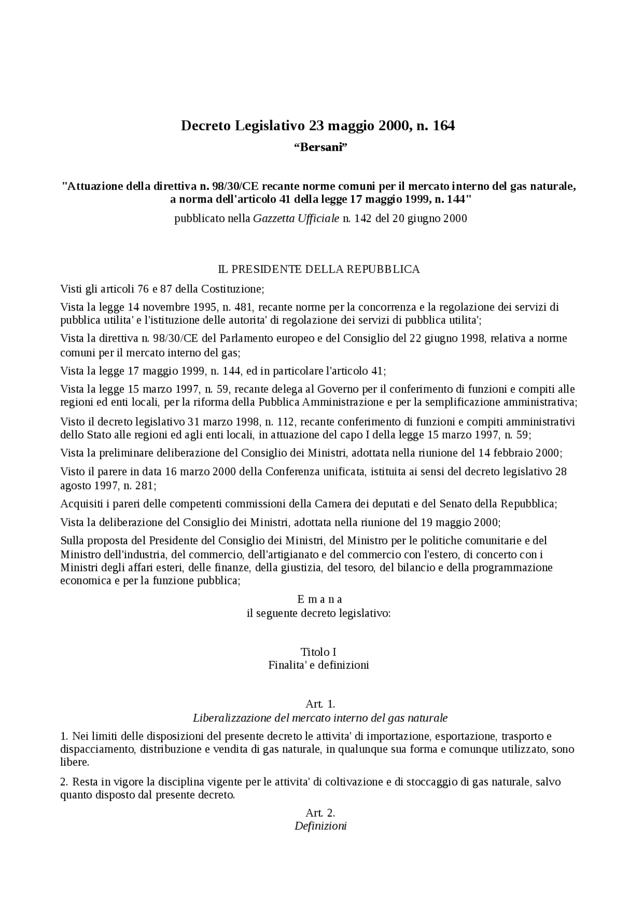 Decreto Bersani energia elettrica Docsity