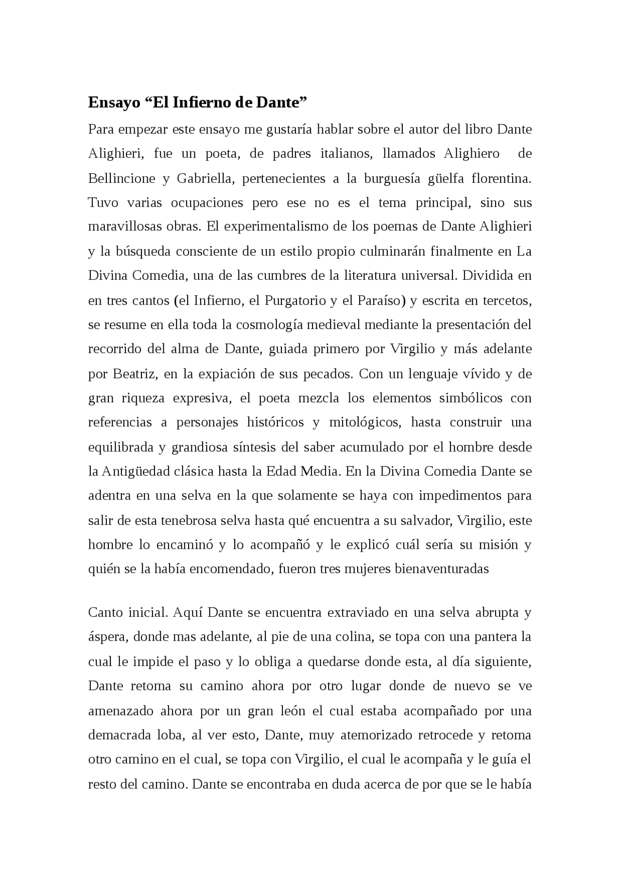 Ensayo De El Infierno De Dante Docsity