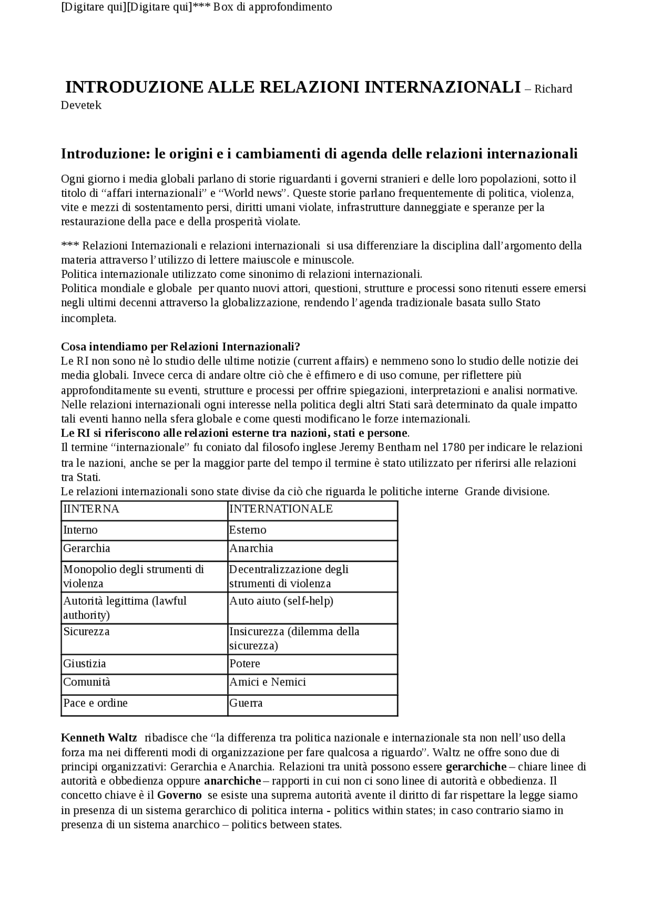 Introduction to international relations - Richard Devetek. Tradotto in ...