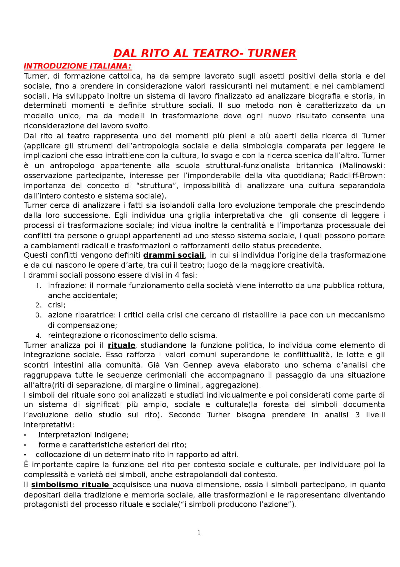 Dal rito al Teatro di Turner - Docsity