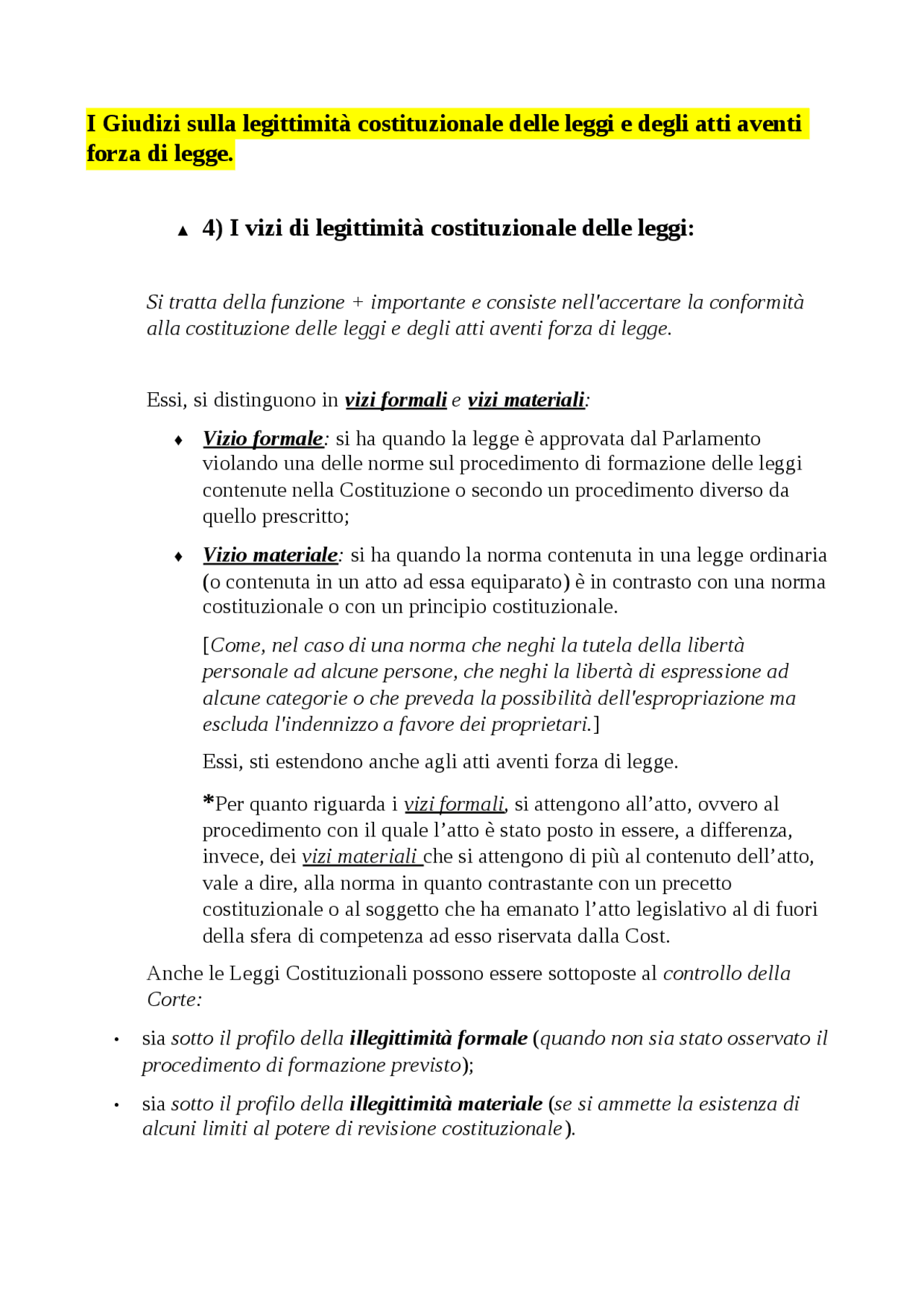 Giudizi di legittimità costituzionale Docsity