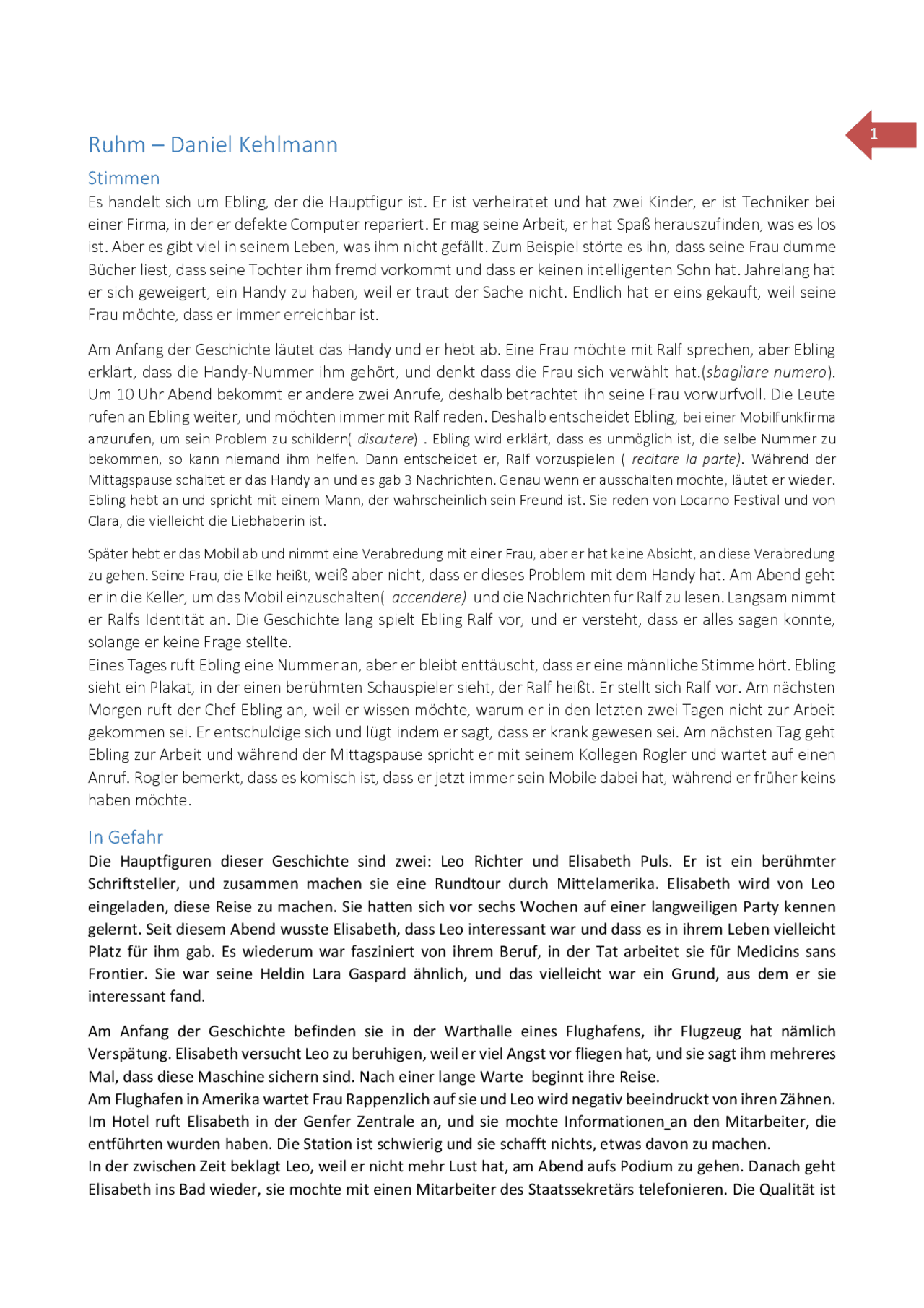 Daniel Kehlmann Ruhm Zusammenfassung Ruhm - Daniel Kehlmann - Docsity