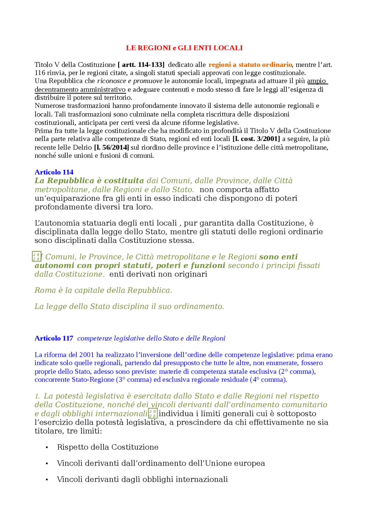 Le regioni e gli enti locali DIRITTO COSTITUZIONALE Docsity