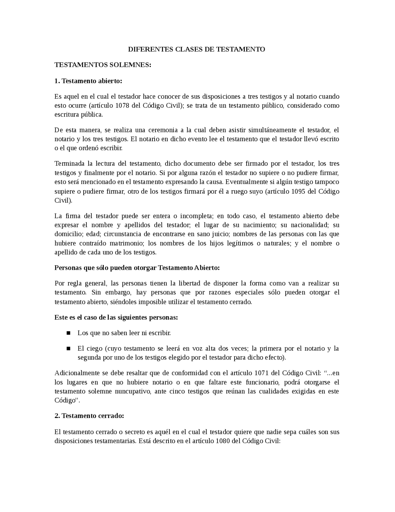 Clase de testamento en colombia Docsity