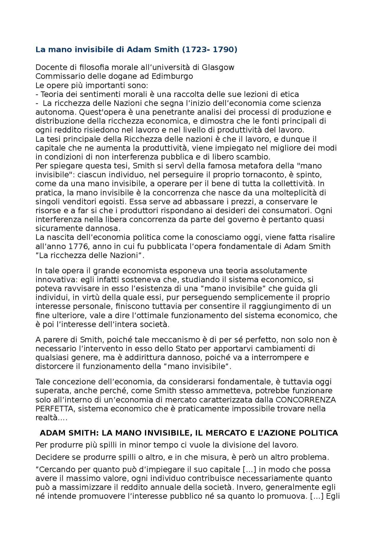 La mano invisibile di Adam Smith