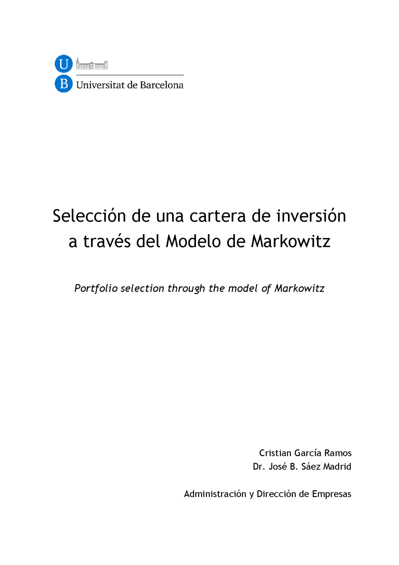 Seleccion de carteras Markowitz - Docsity