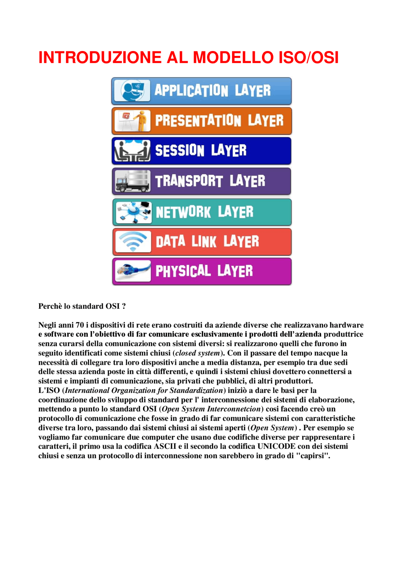 Stack ISO-OSI e sue funzionalità (Internet of things) - Docsity