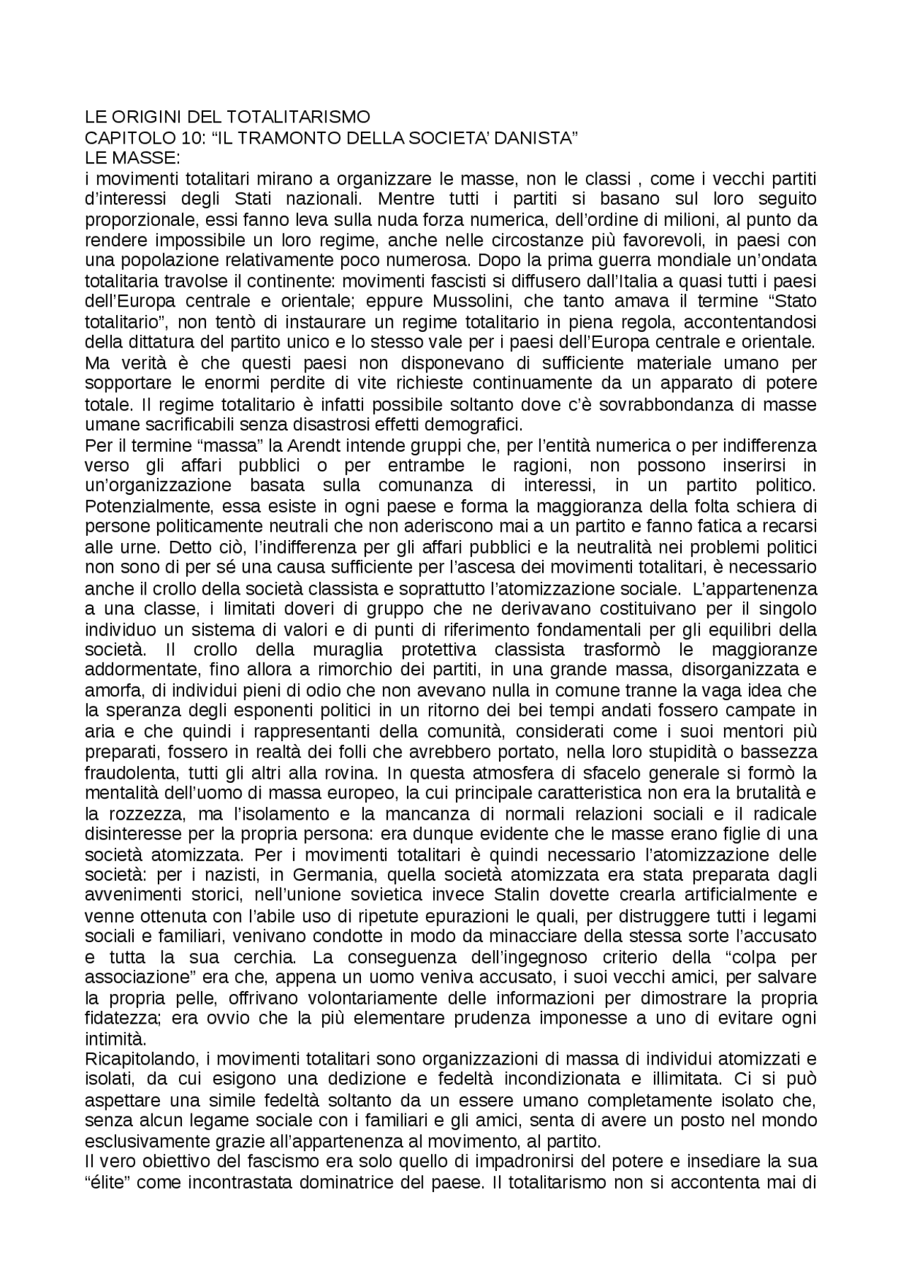 Le origini del totalitarismo - Docsity