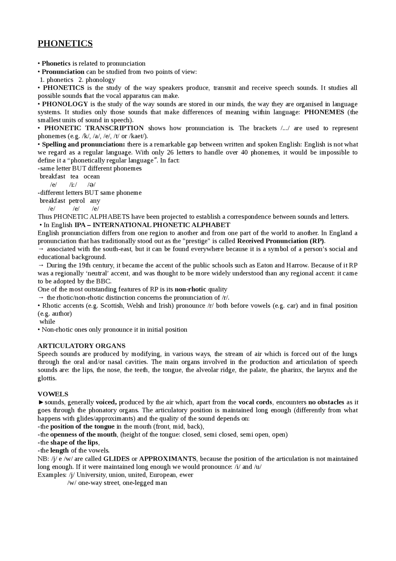PHONETICS - fonetica inglese - Docsity