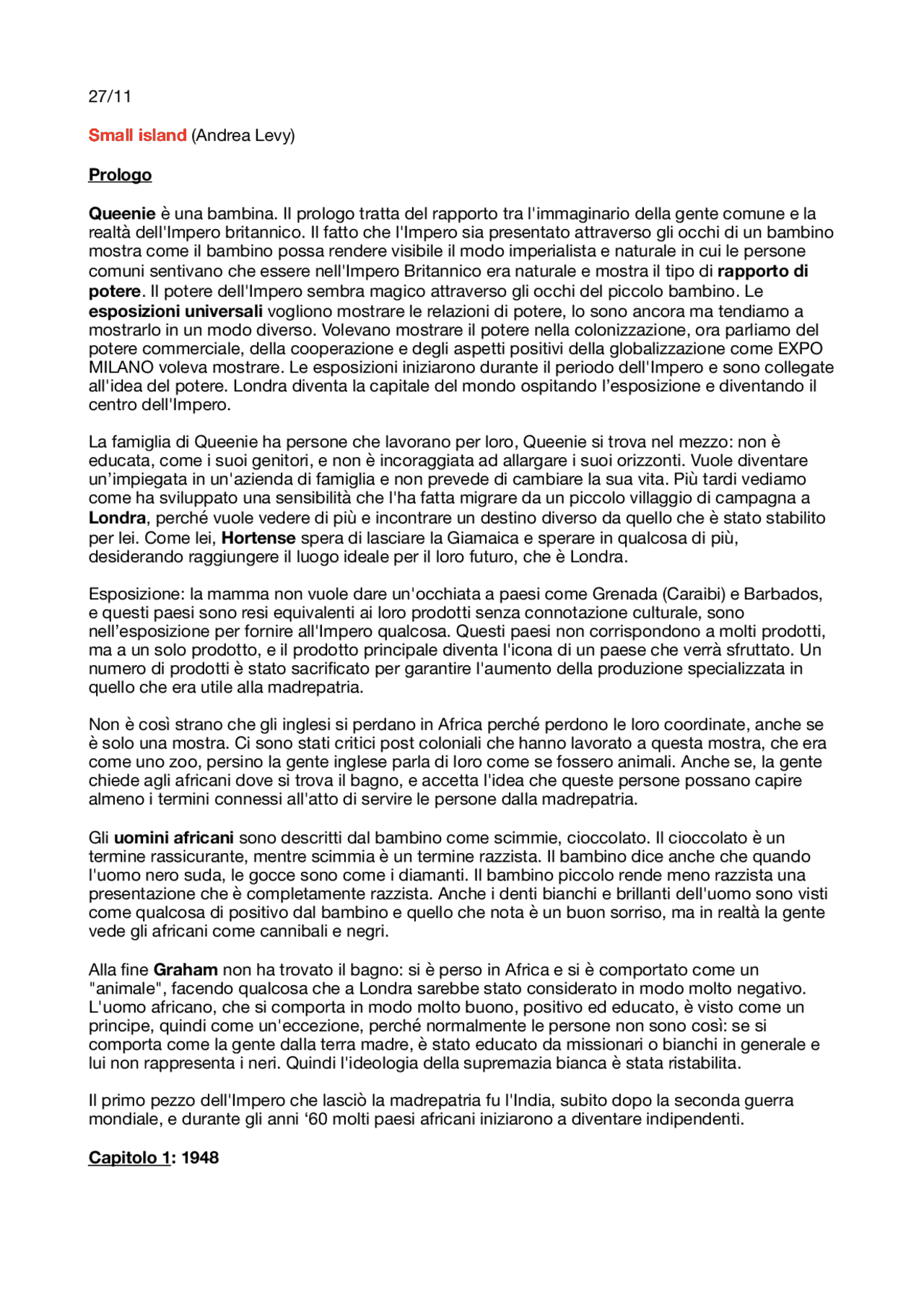 Small Island (Andrea Levy) Docsity