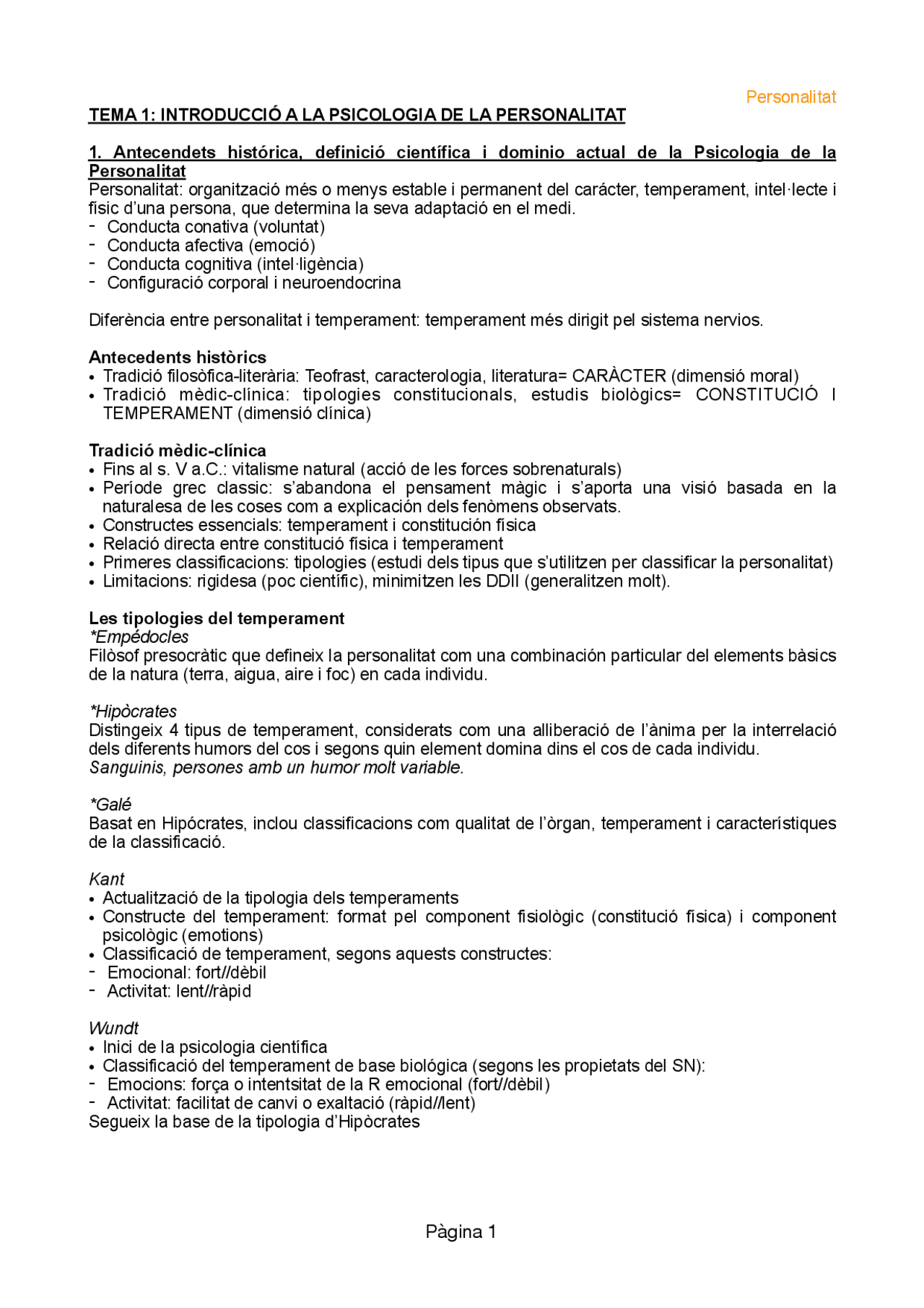TEMA 1 PSICOLOGÍA DE LA PERSONALIDAD - Docsity