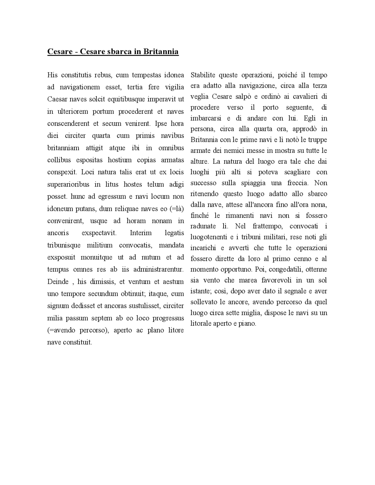 Cesare Cesare sbarca in Britannia 2 Versioni di Latino Docsity