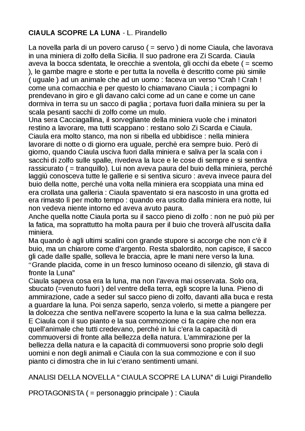 Luigi Pirandello novella ciaula scopre la luna Docsity Luigi Pirandello novella ciaula scopre la luna Docsity