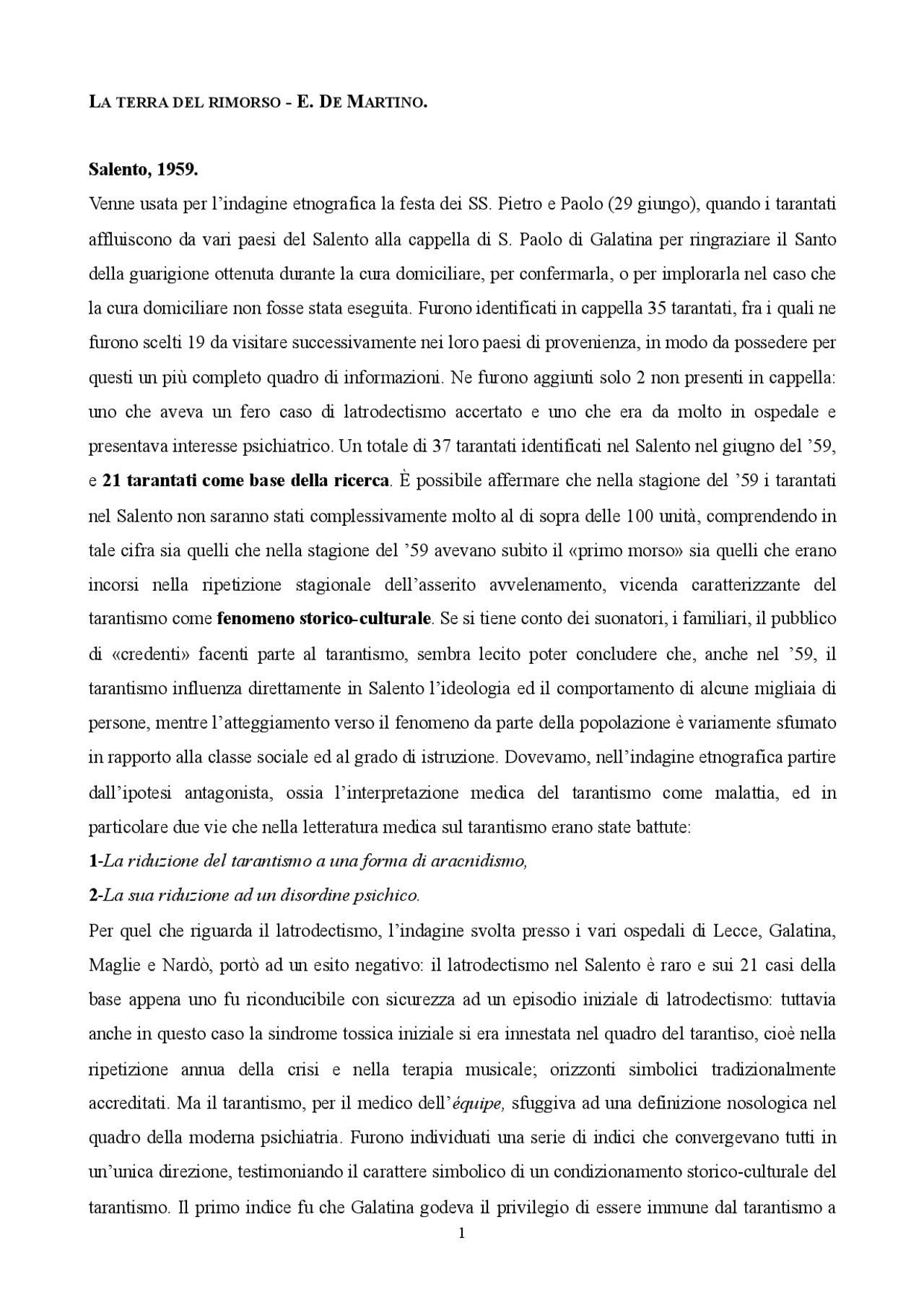 La terra del rimorso- de martino - Docsity