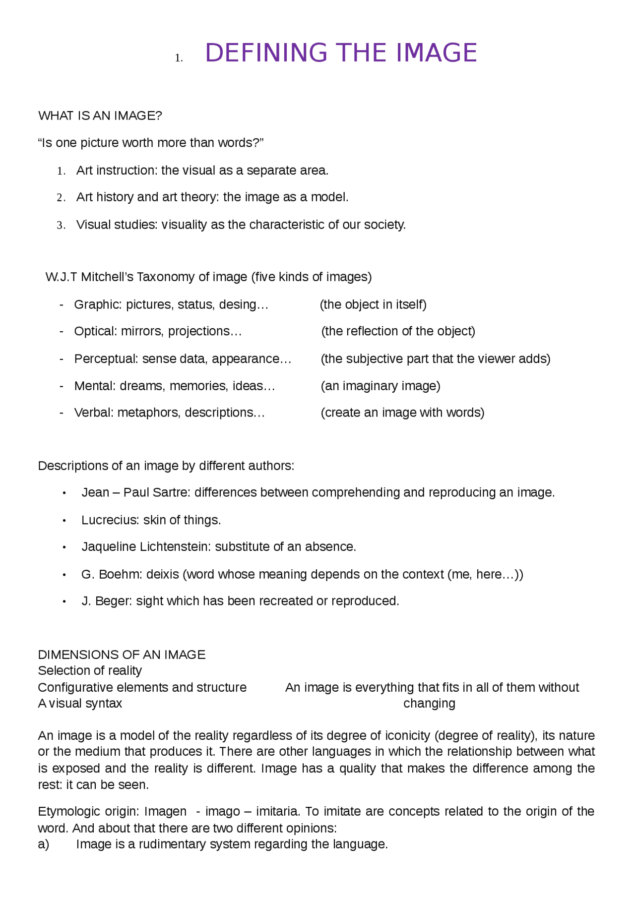 Image Definition Chapter 1 Defining the image - Docsity