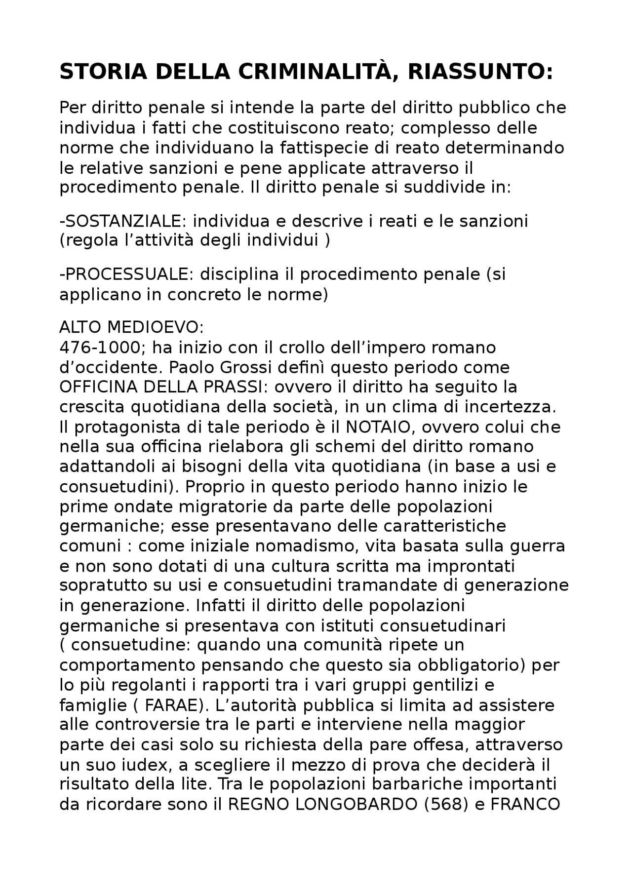 RIASSUNTO STORIA DELLA CRIMINALITA' Docsity