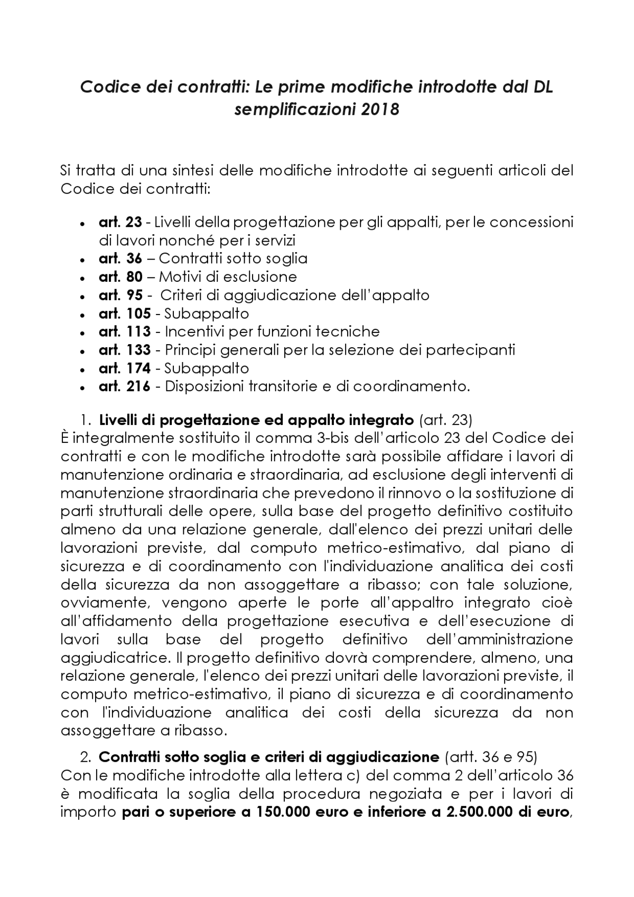 Le 10 Modifiche al Codice dei Contratti - Docsity