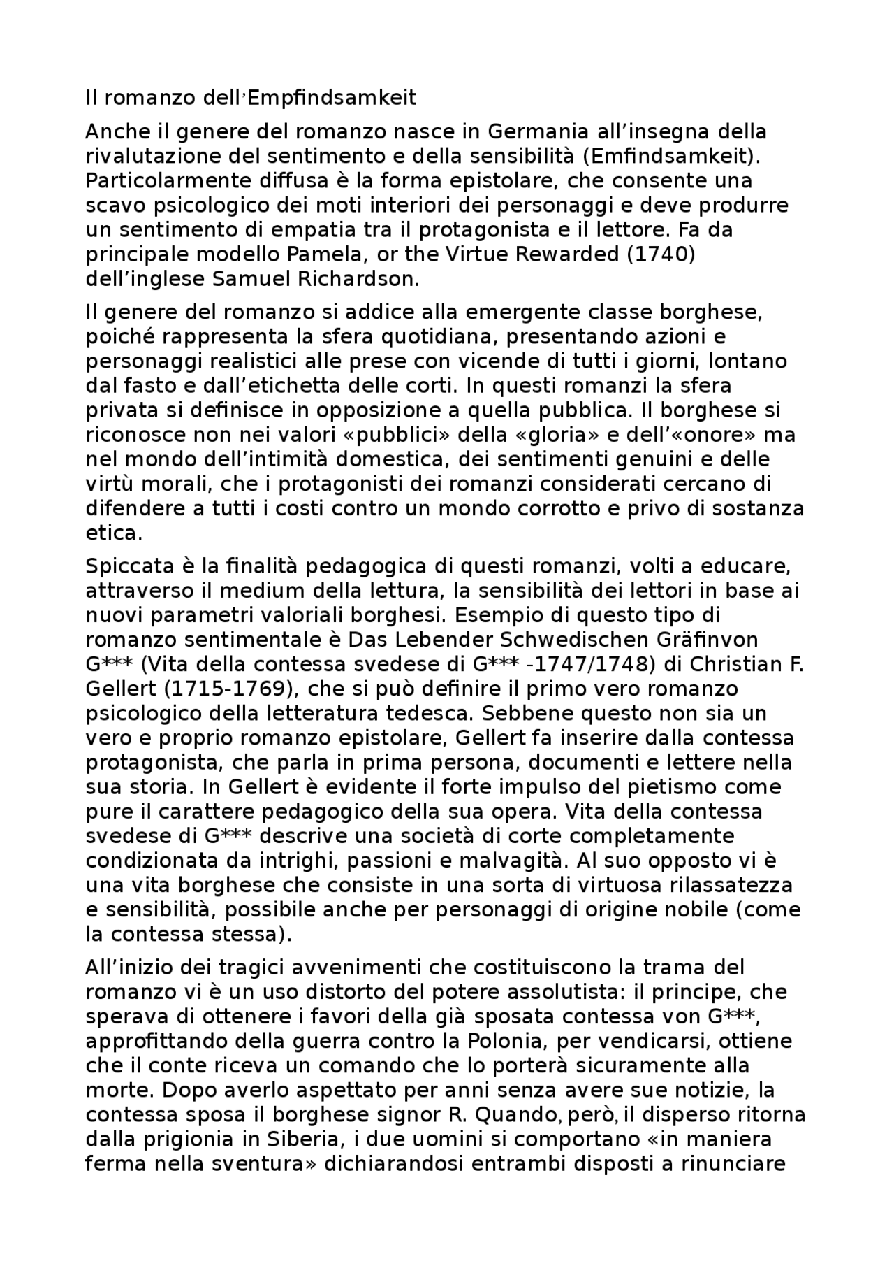Nascita del romanzo in Germania Empfindsamkeit Docsity