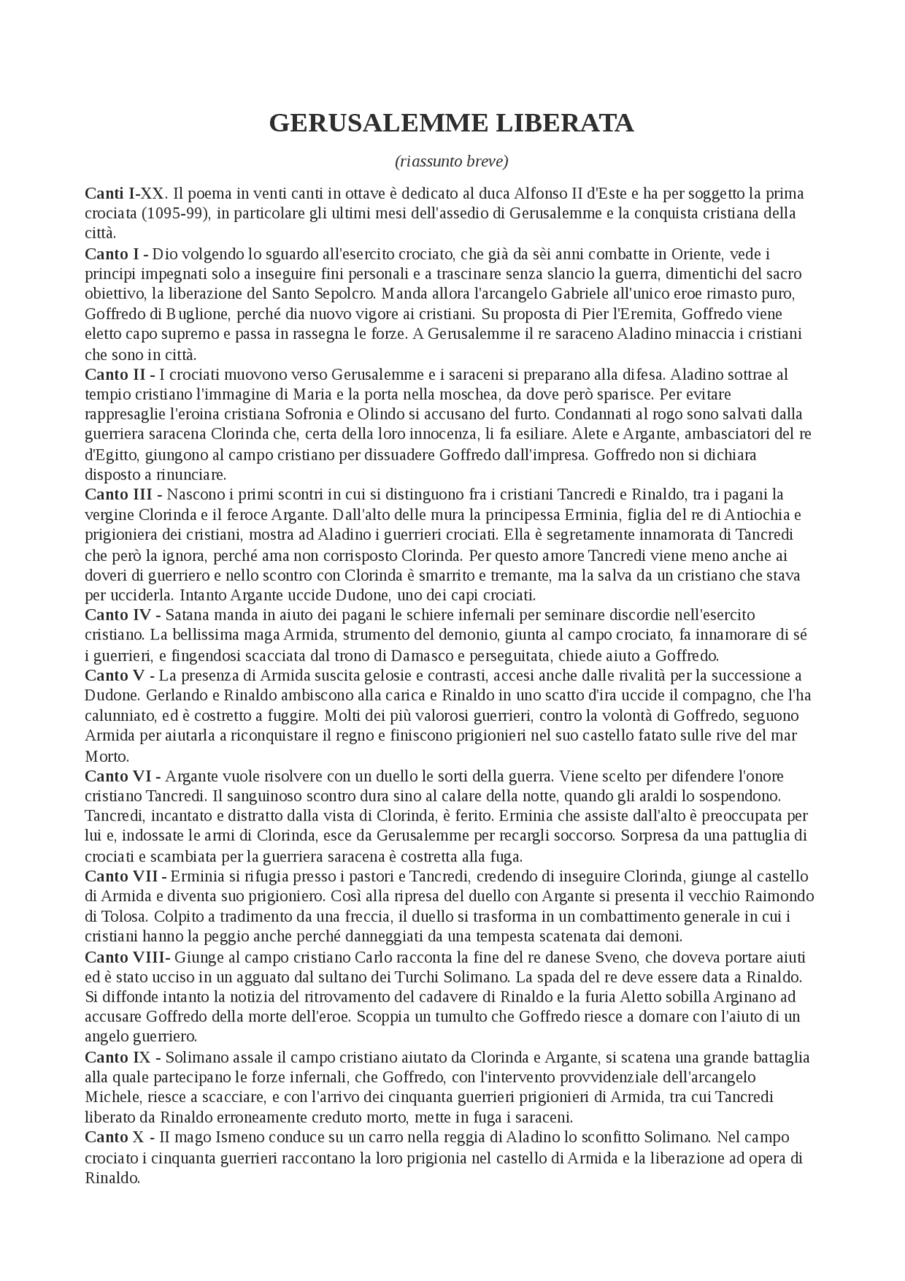 RIASSUNTO BREVE GERUSALEMME LIBERATA Docsity RIASSUNTO BREVE GERUSALEMME LIBERATA Docsity