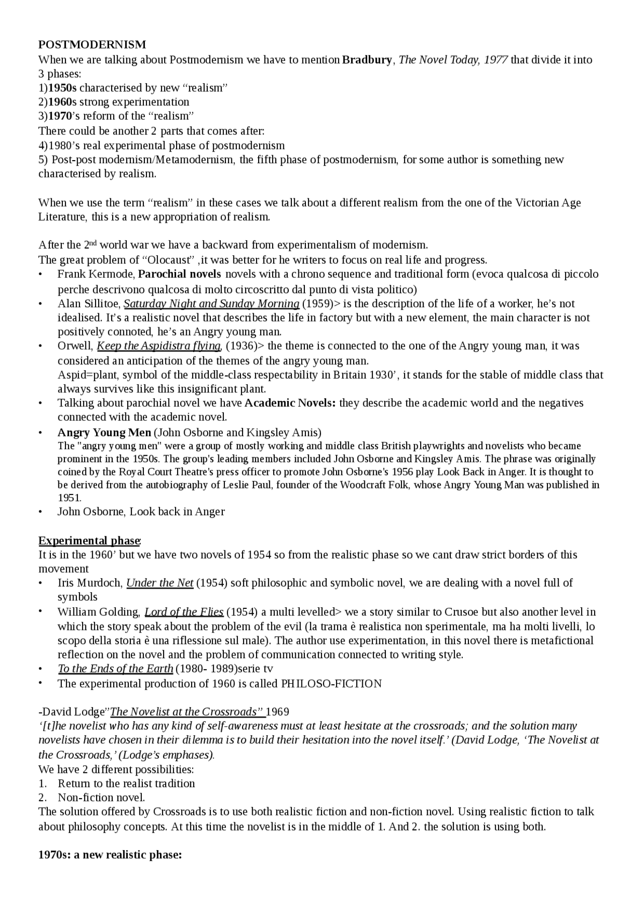 Post Modern Pdf Worksheet Basic knowledge of Post modernism - Docsity