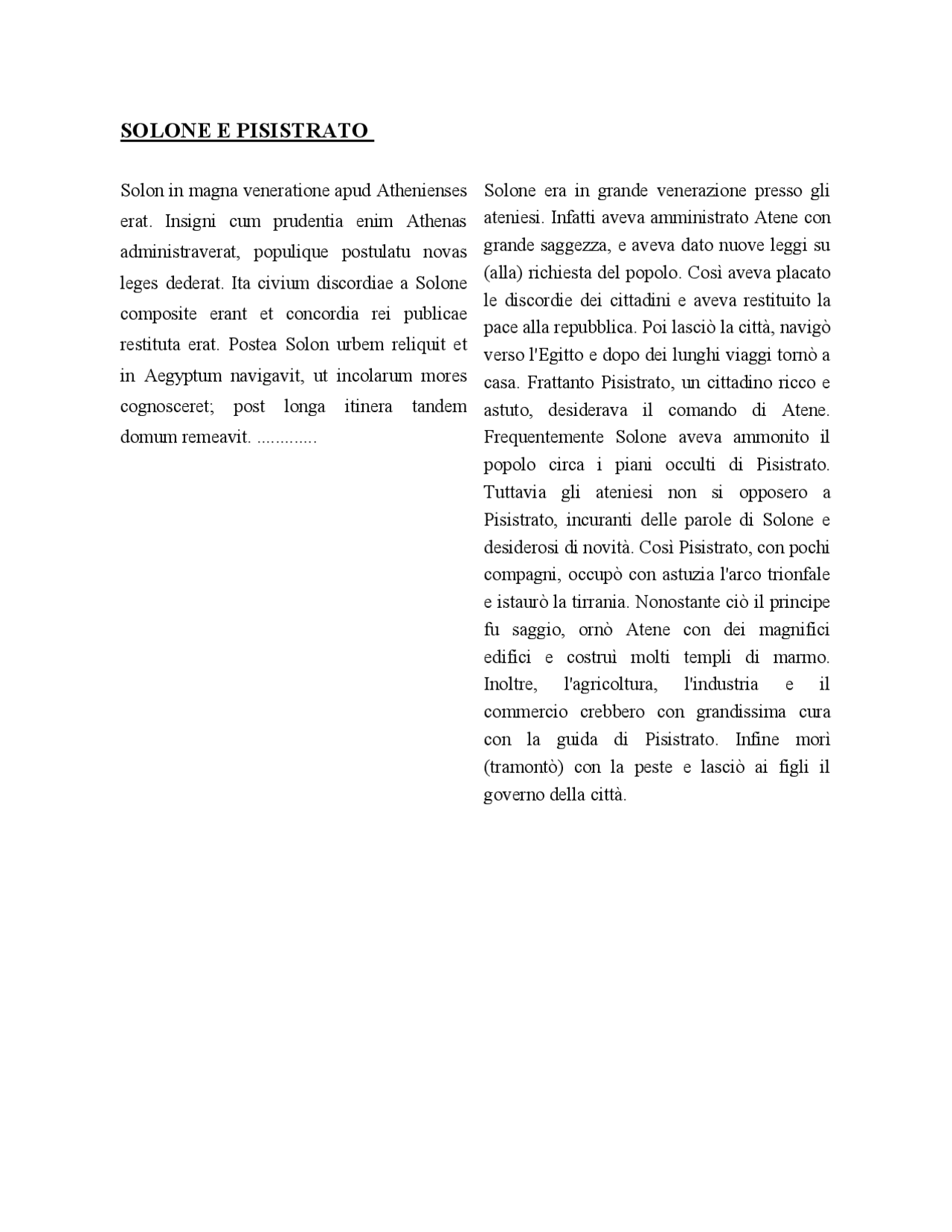 SOLONE E PISISTRATO Versioni di Latino Docsity SOLONE E PISISTRATO Versioni di Latino Docsity