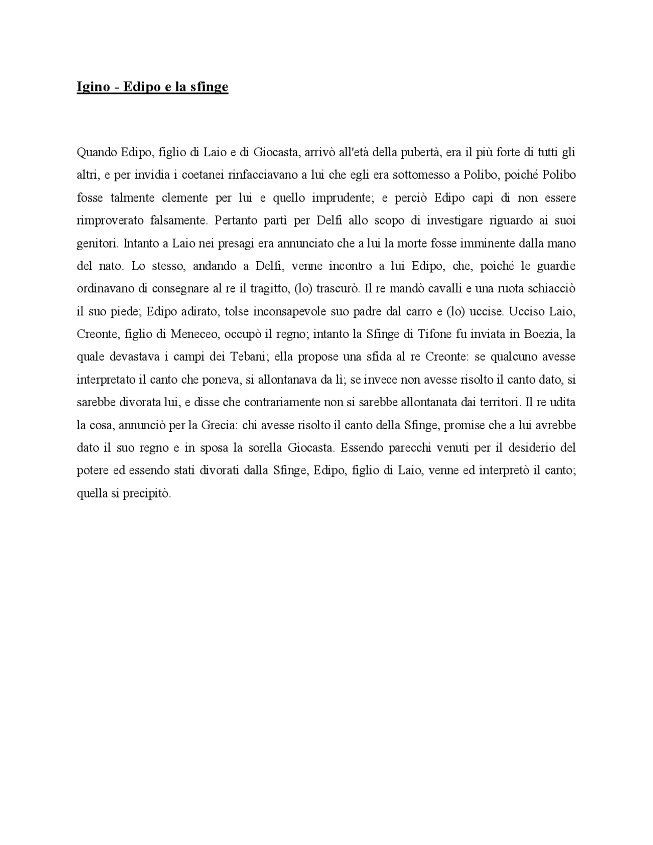 Edipo e la sfinge Igino Docsity