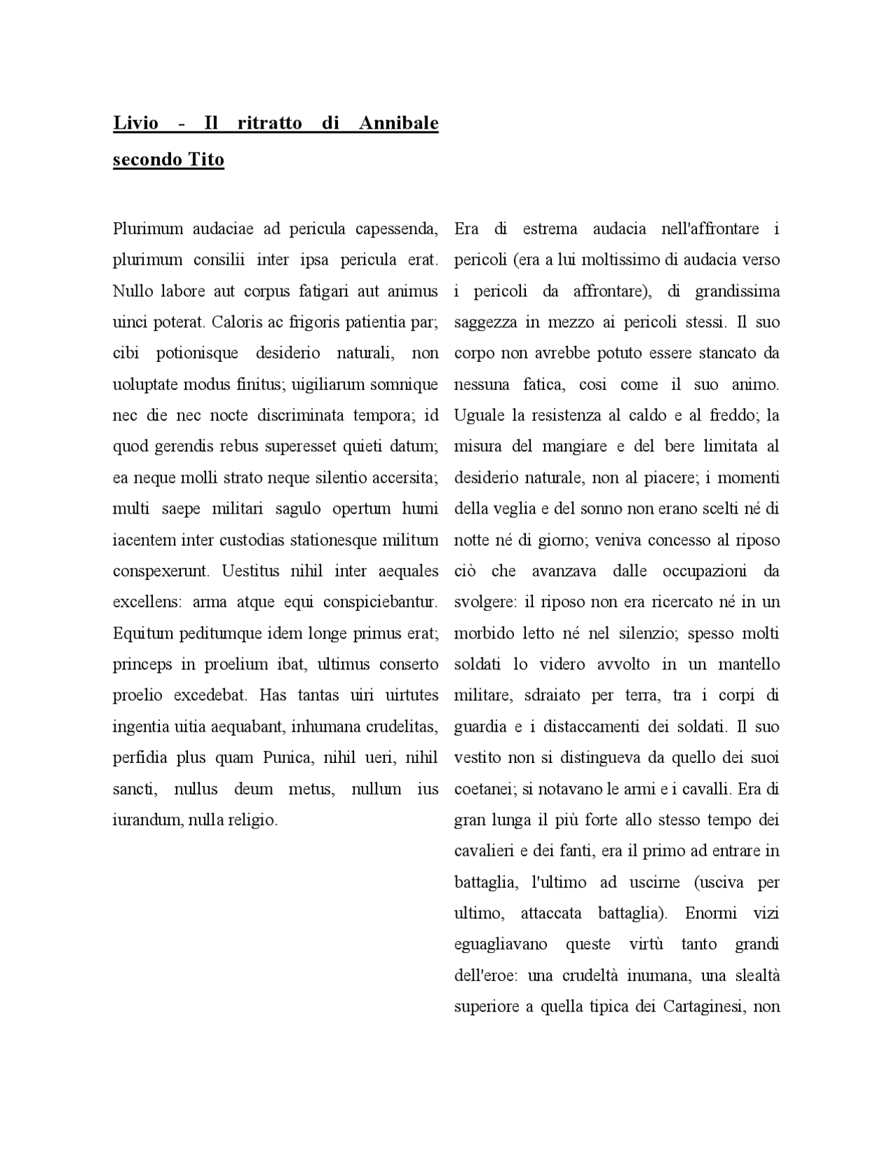 Il ritratto di Annibale secondo Tito Livio Versioni di Latino Docsity