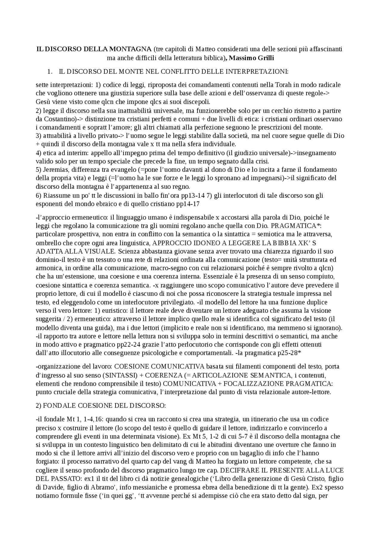 Teologia III Il discorso della montagna Docsity Teologia III Il discorso della montagna Docsity
