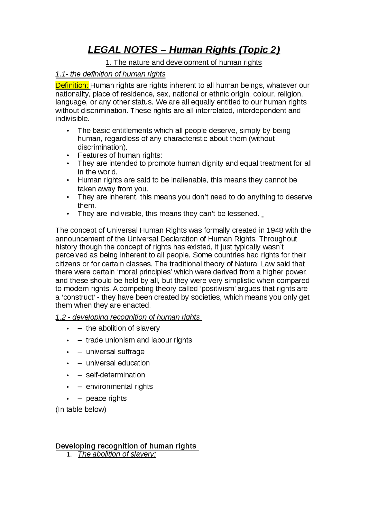 Legal notes Human Rights - Docsity