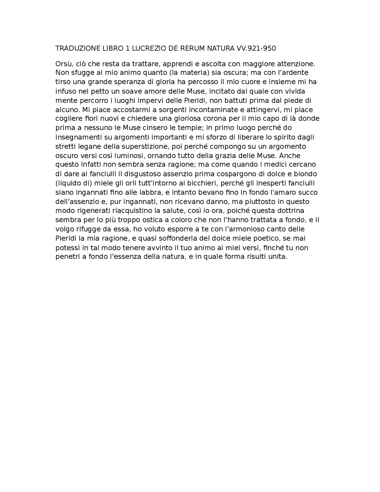 Traduzione Versi Lucrezio De Rerum Natura Docsity