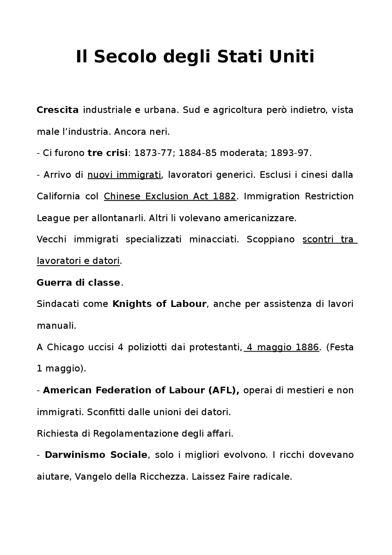 Riassunto completo il secolo americano Docsity