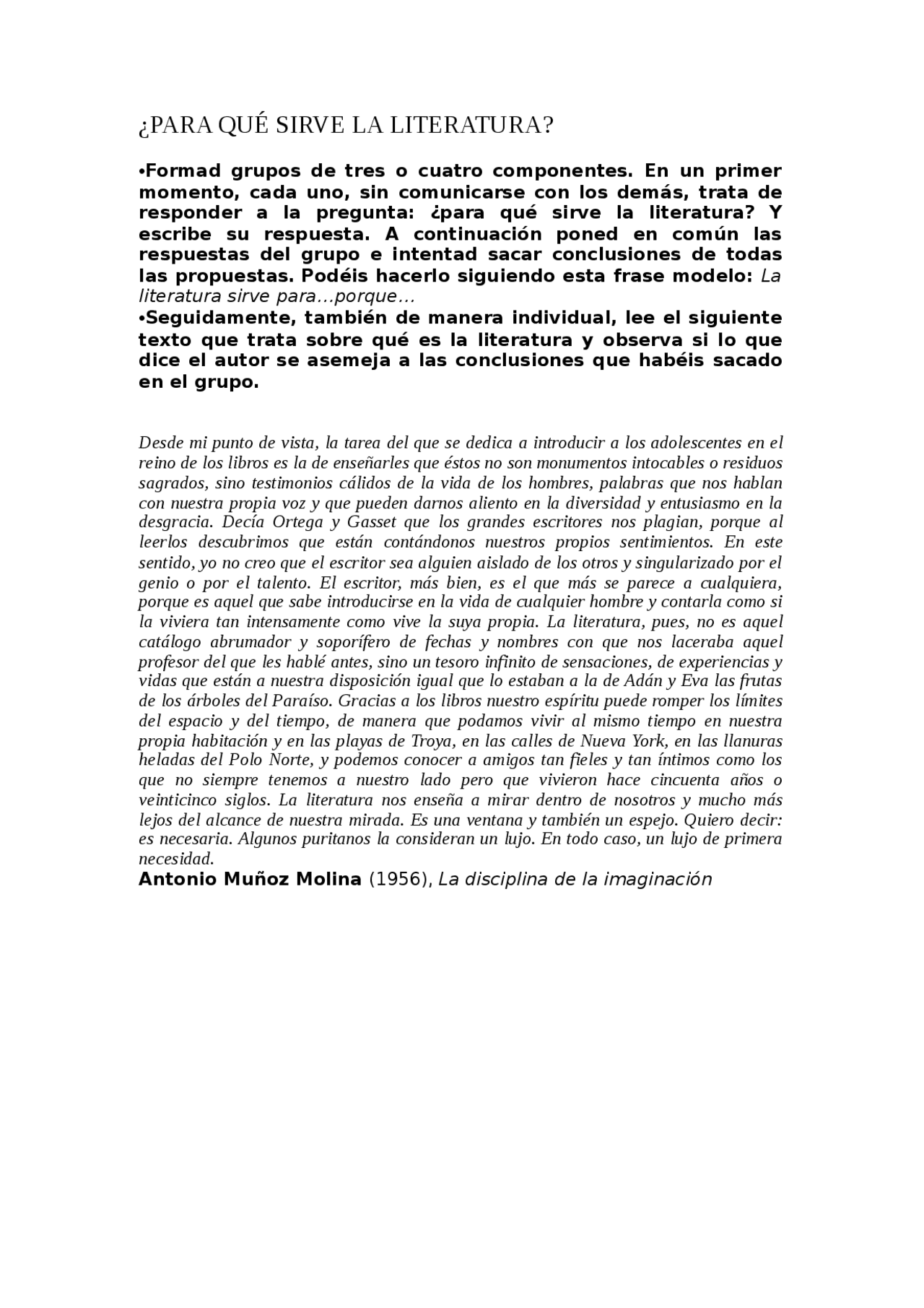 Para que sirve la literatura Docsity