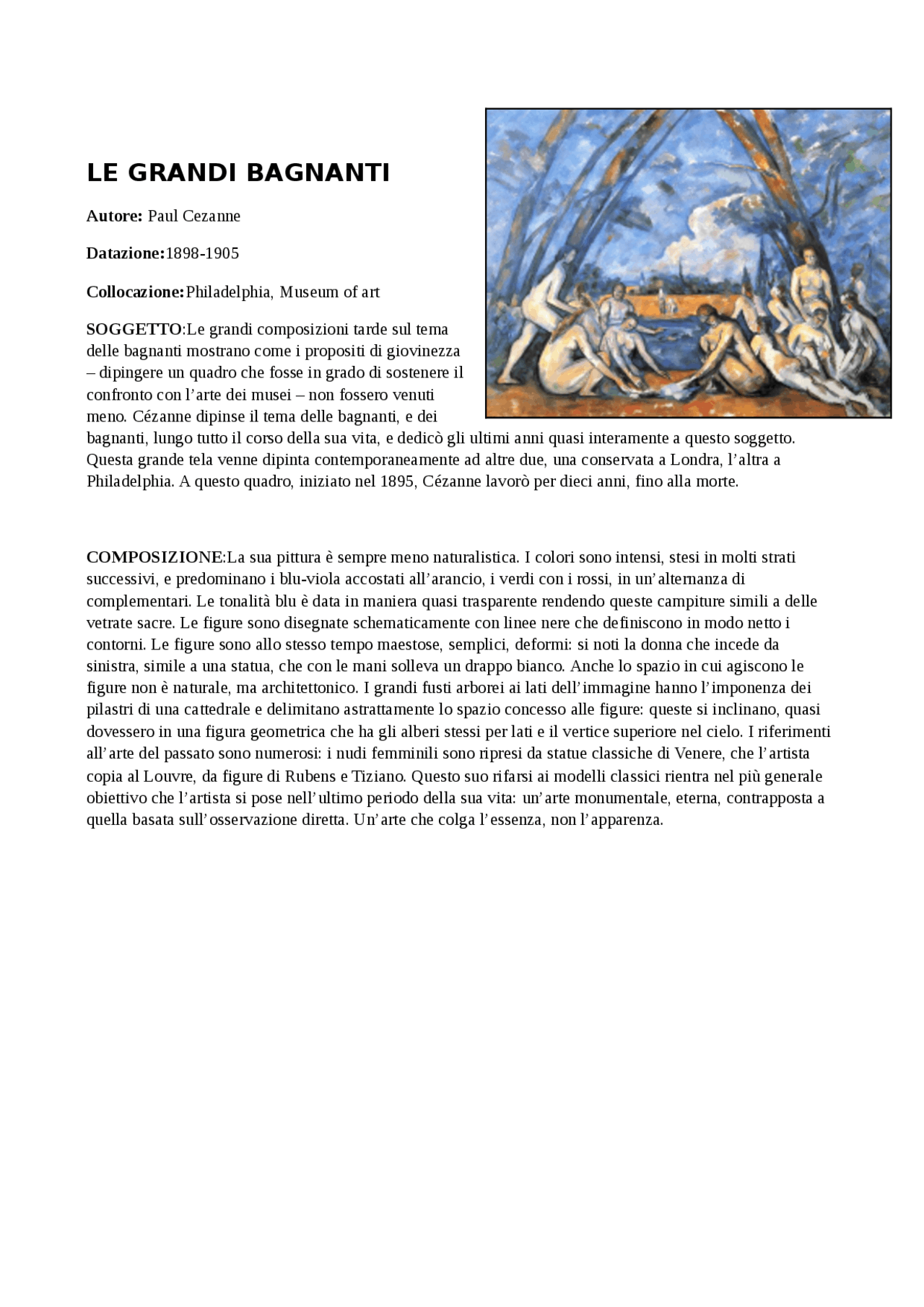 Le grandi bagnanti di Paul Cezanne Appunti di Educazione artistica Docsity Le grandi bagnanti di Paul Cezanne Appunti di Educazione artistica Docsity