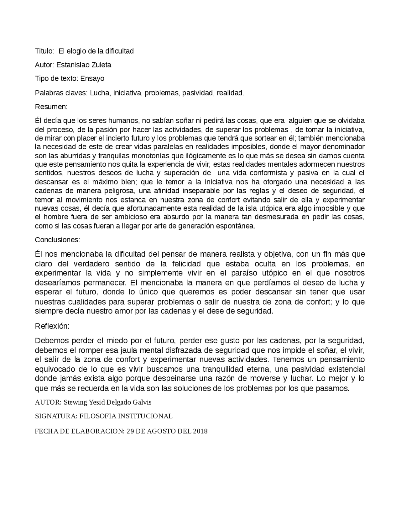 Breve Resumen Del Elogio De Dificultad Docsity