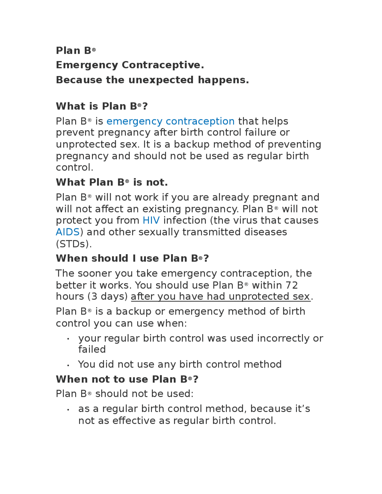 Plan B patient information - Docsity