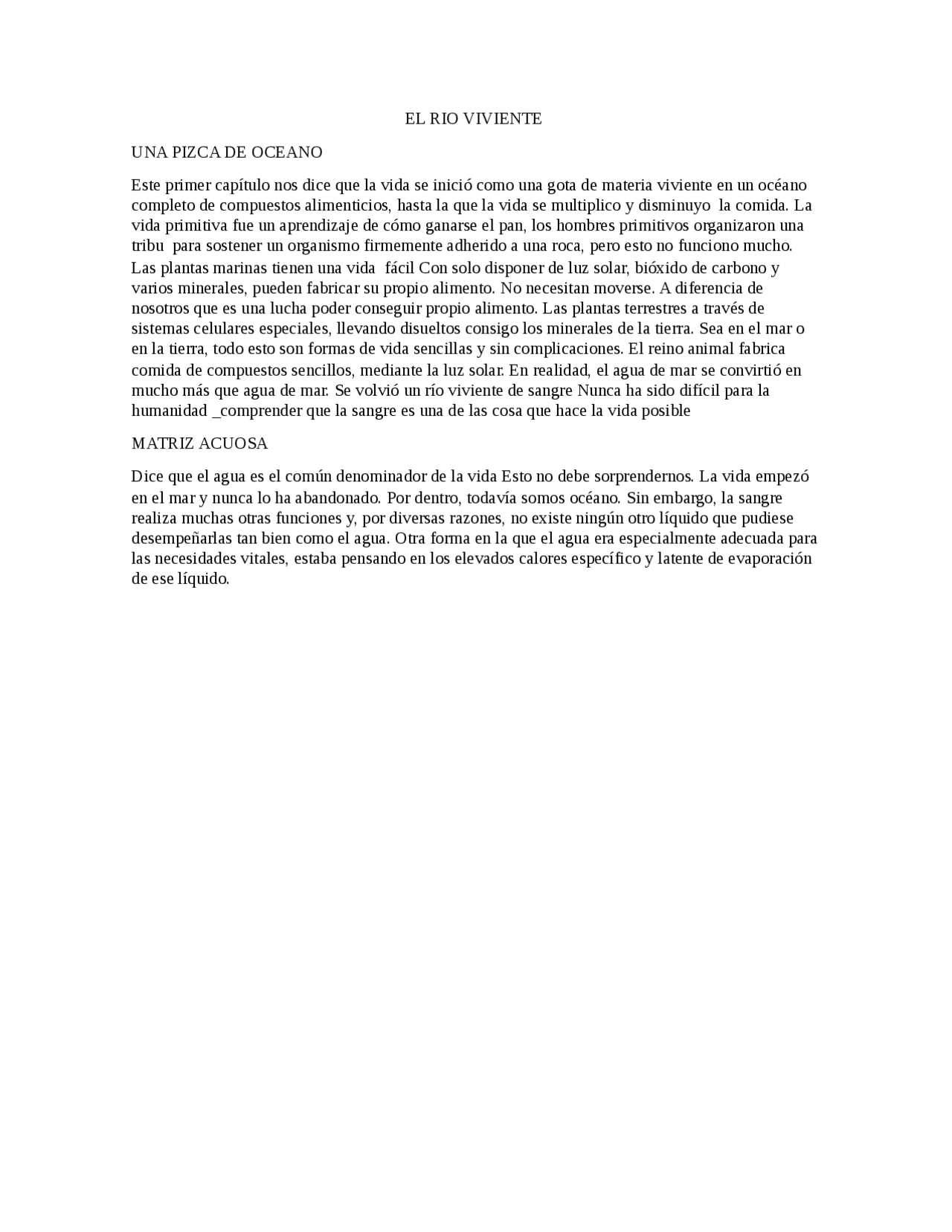 Rio viviente capitulo 1 y 2 | Apuntes de Biología | Docsity