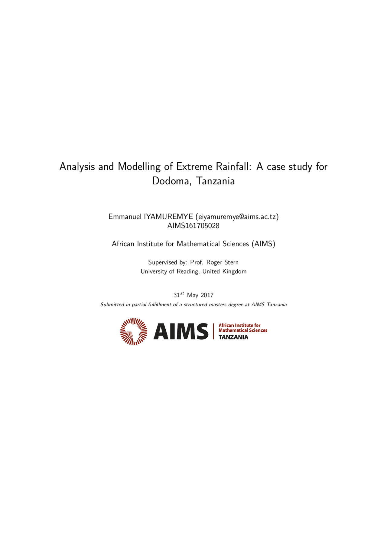 Extreme Value Modelling of Rainfall - Docsity