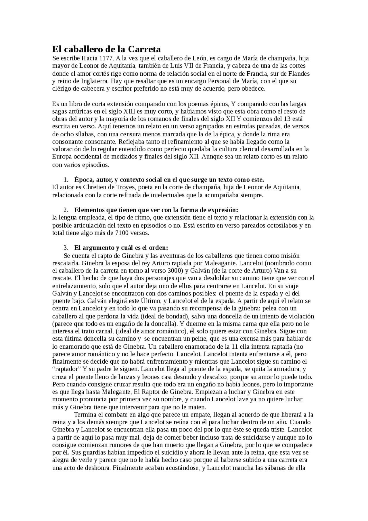El Caballero De La Carreta Docsity