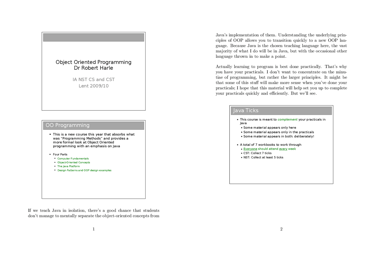 Object orientation programming - Docsity