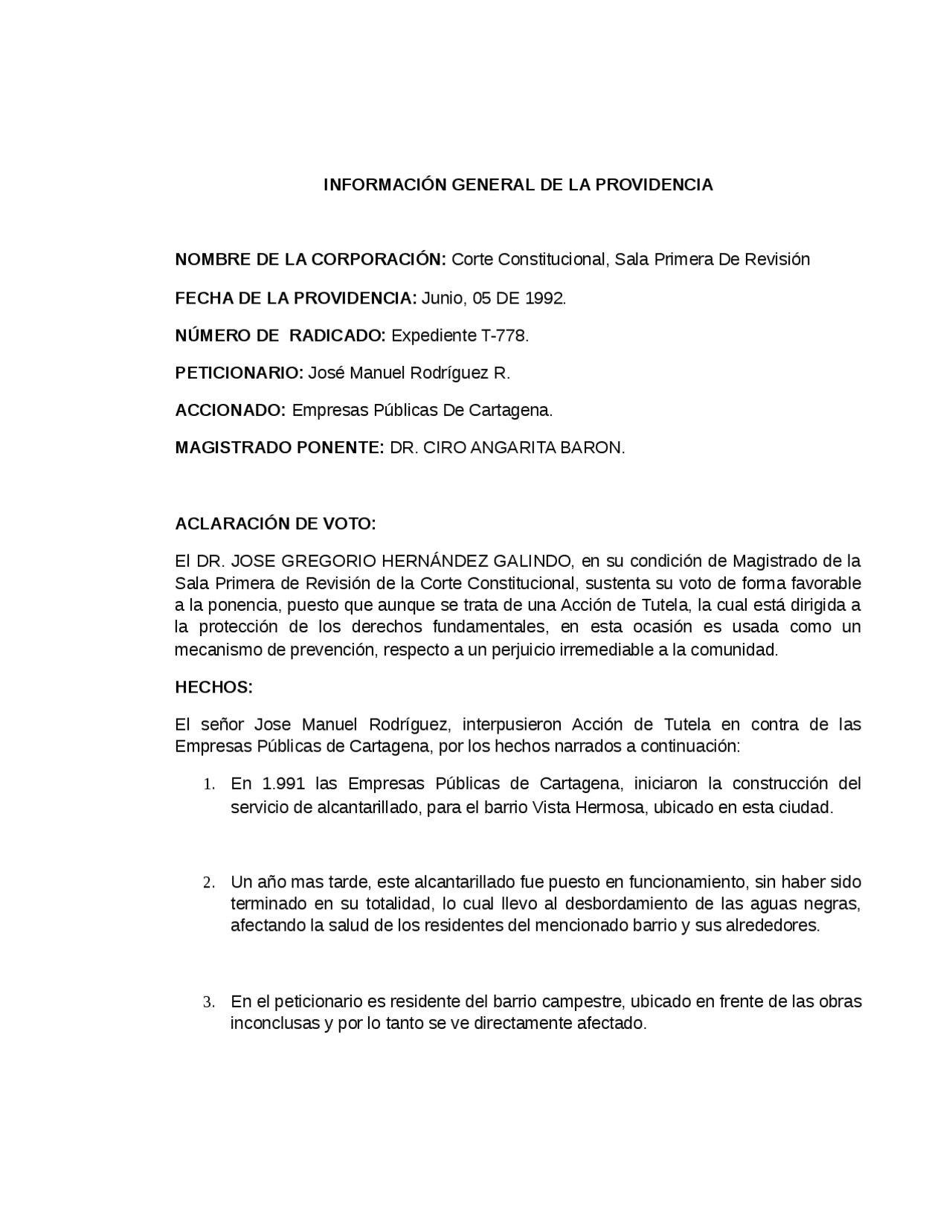 Sentencia T - 406 de 1992 - Docsity