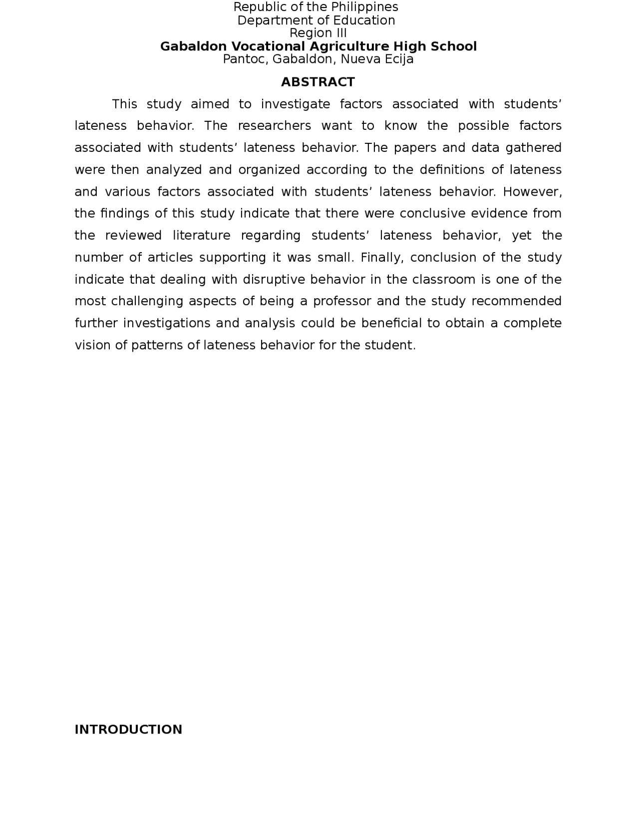 Tardiness among grade 11 students in GVAHS | Study Guides, Projects ...