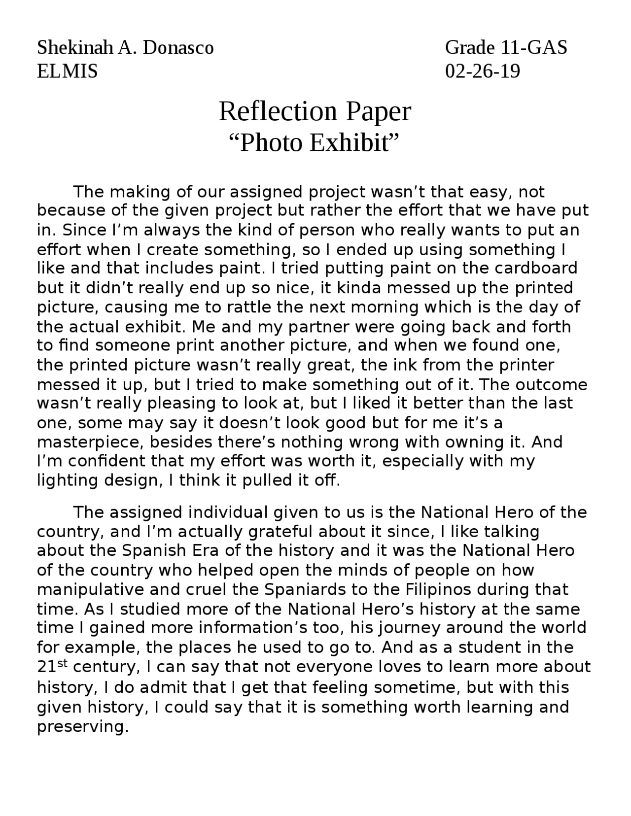 Reflection paper in Reading - Docsity