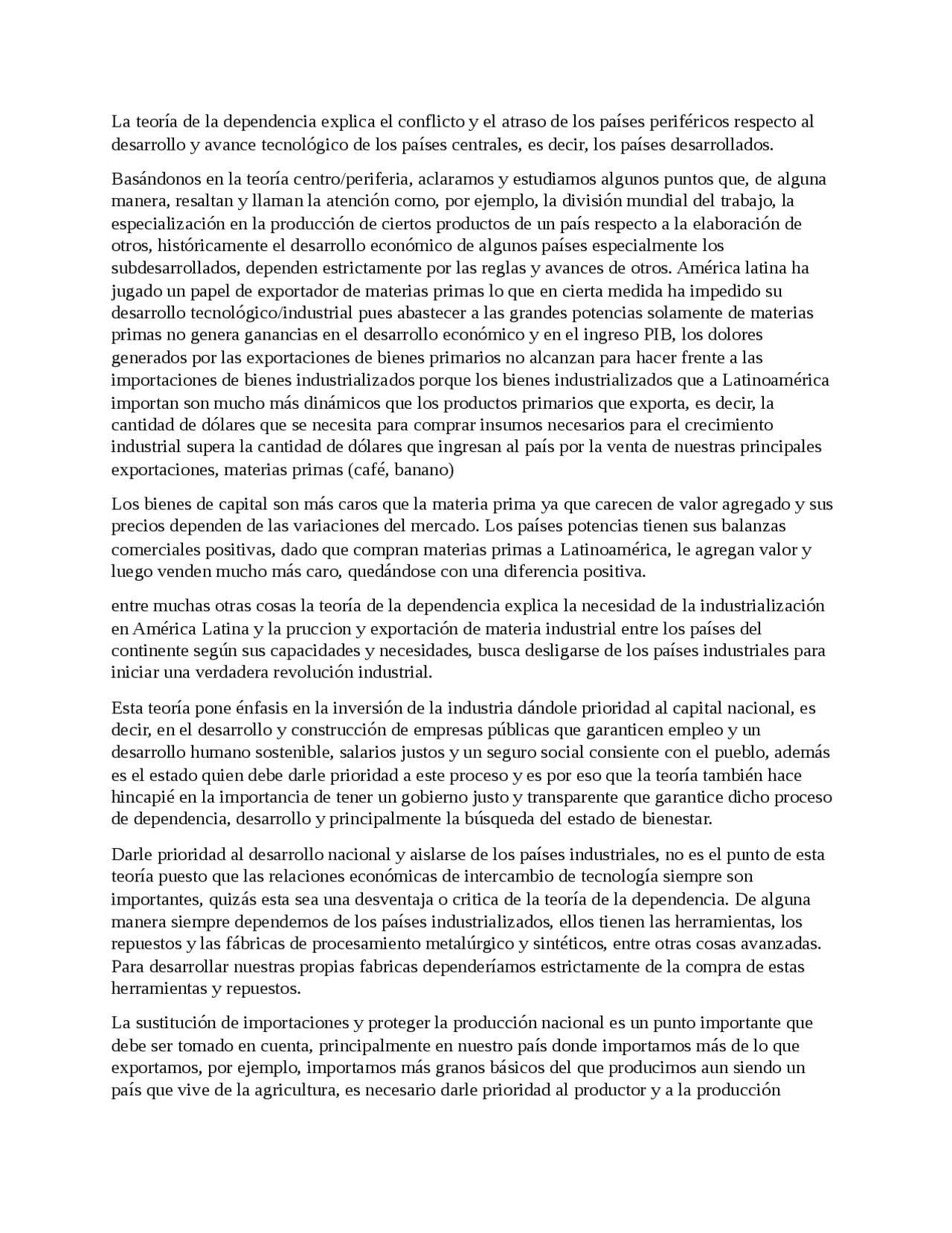 Análisis a la teoría de la dependencia Apuntes de Sociología y ética