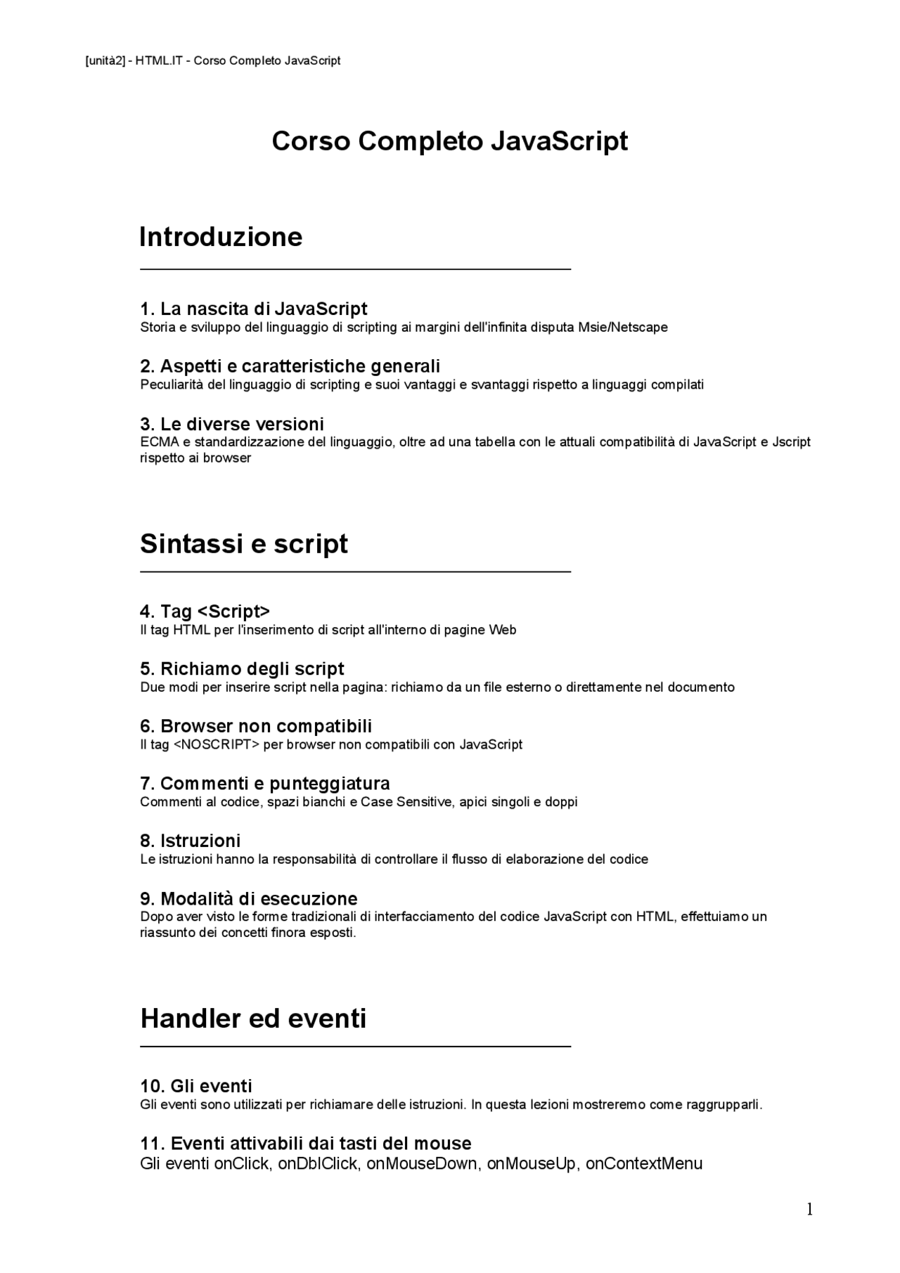 Manuale completo Javascript - Docsity