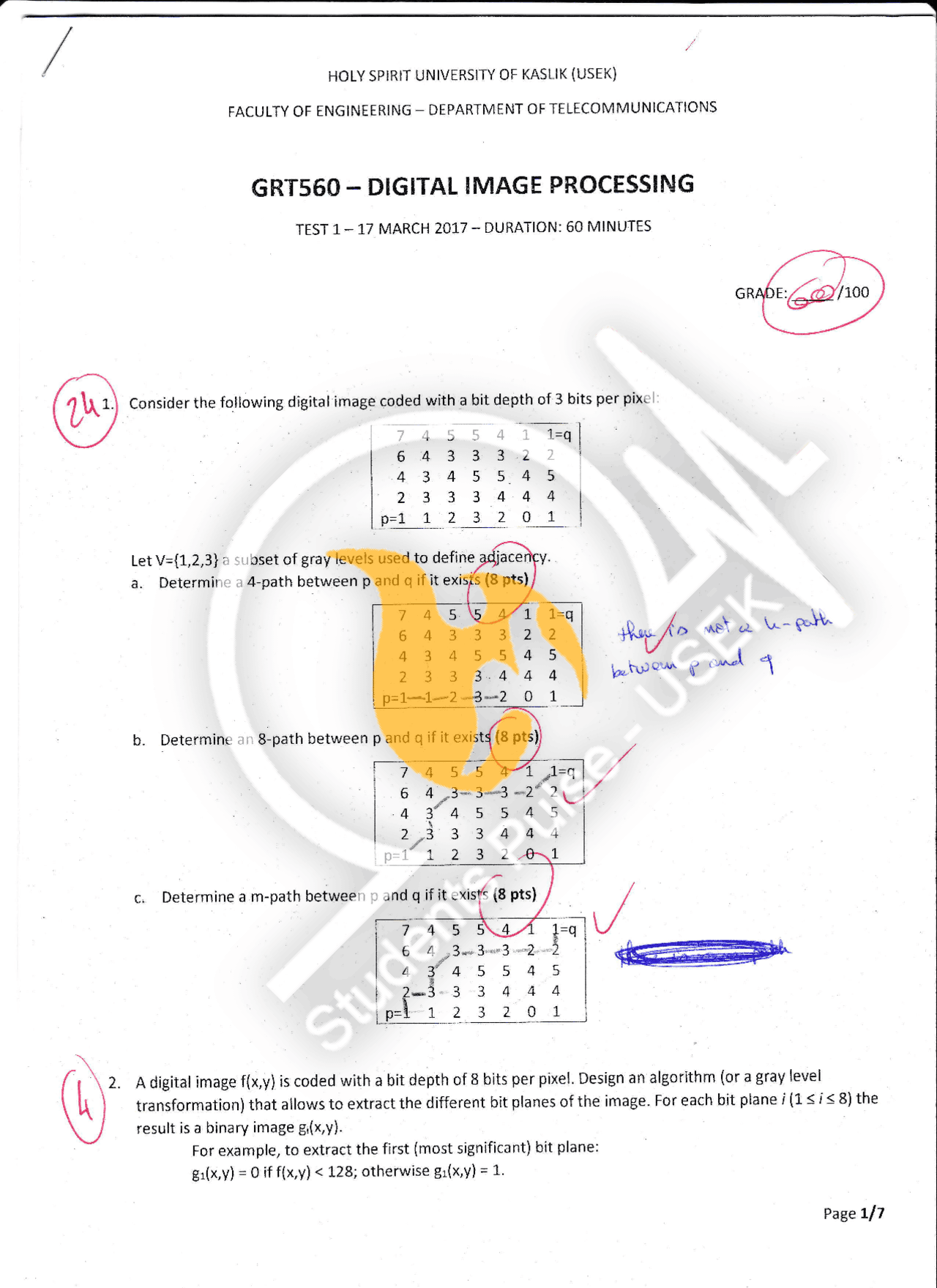 Digital image processing test - Docsity