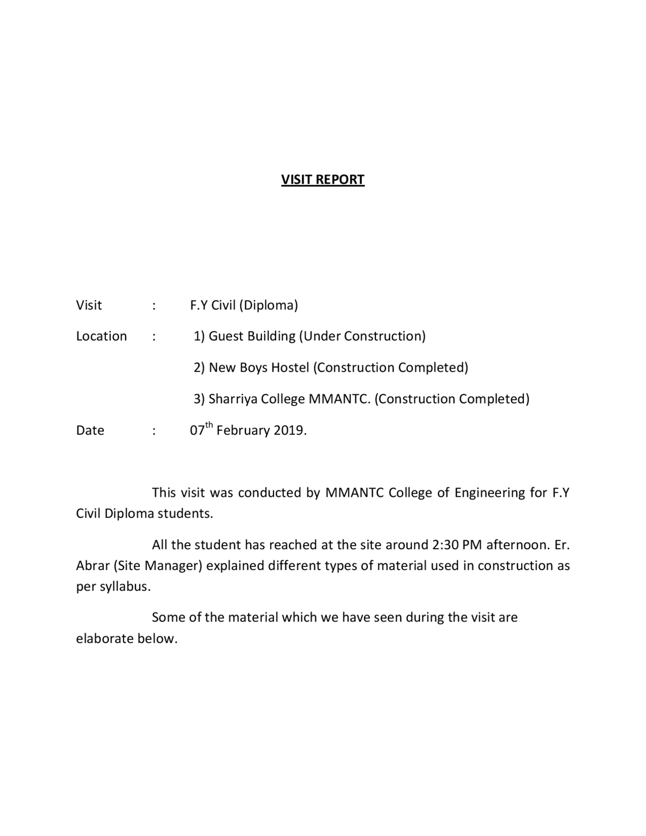 Site visit report for civil engineering | Study Guides, Projects ...
