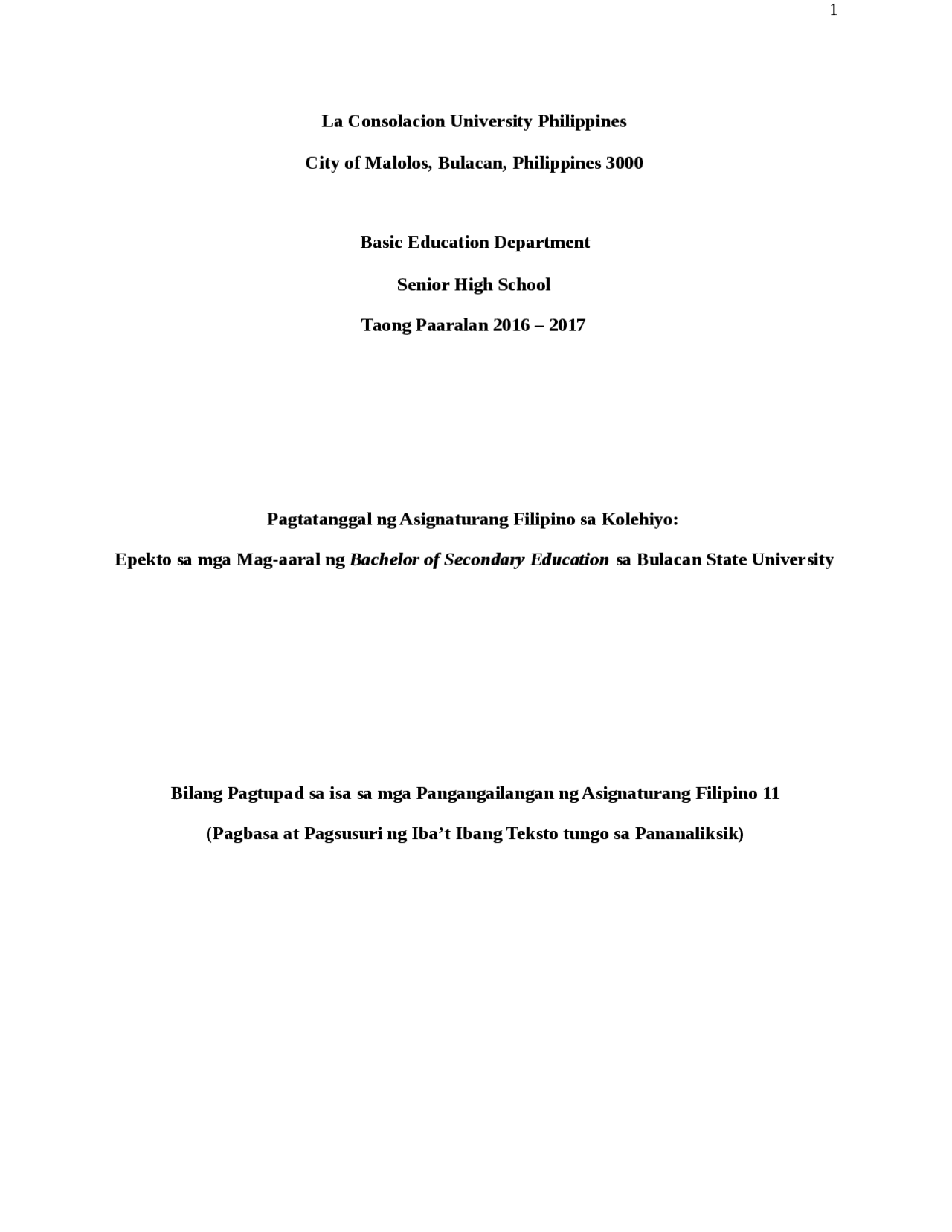 Pagtanggal ng Asignaturang Filipino sa Kolehiyo Docsity